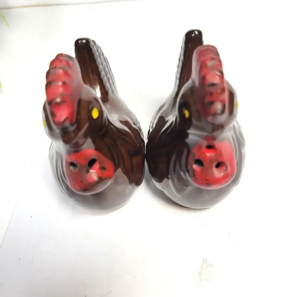 Vintage Brown Ceramic Rooster Salt and Pepper Shakers Mid Century Japan Chicken